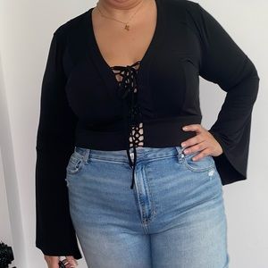 Forever 21 bell sleeve top with lace up front